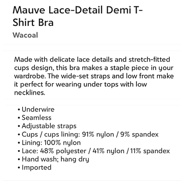 NWT WACOAL Embrace Lace Underwire T-Shirt Bra with foam cups 34B MAUVE purple - Picture 13 of 13